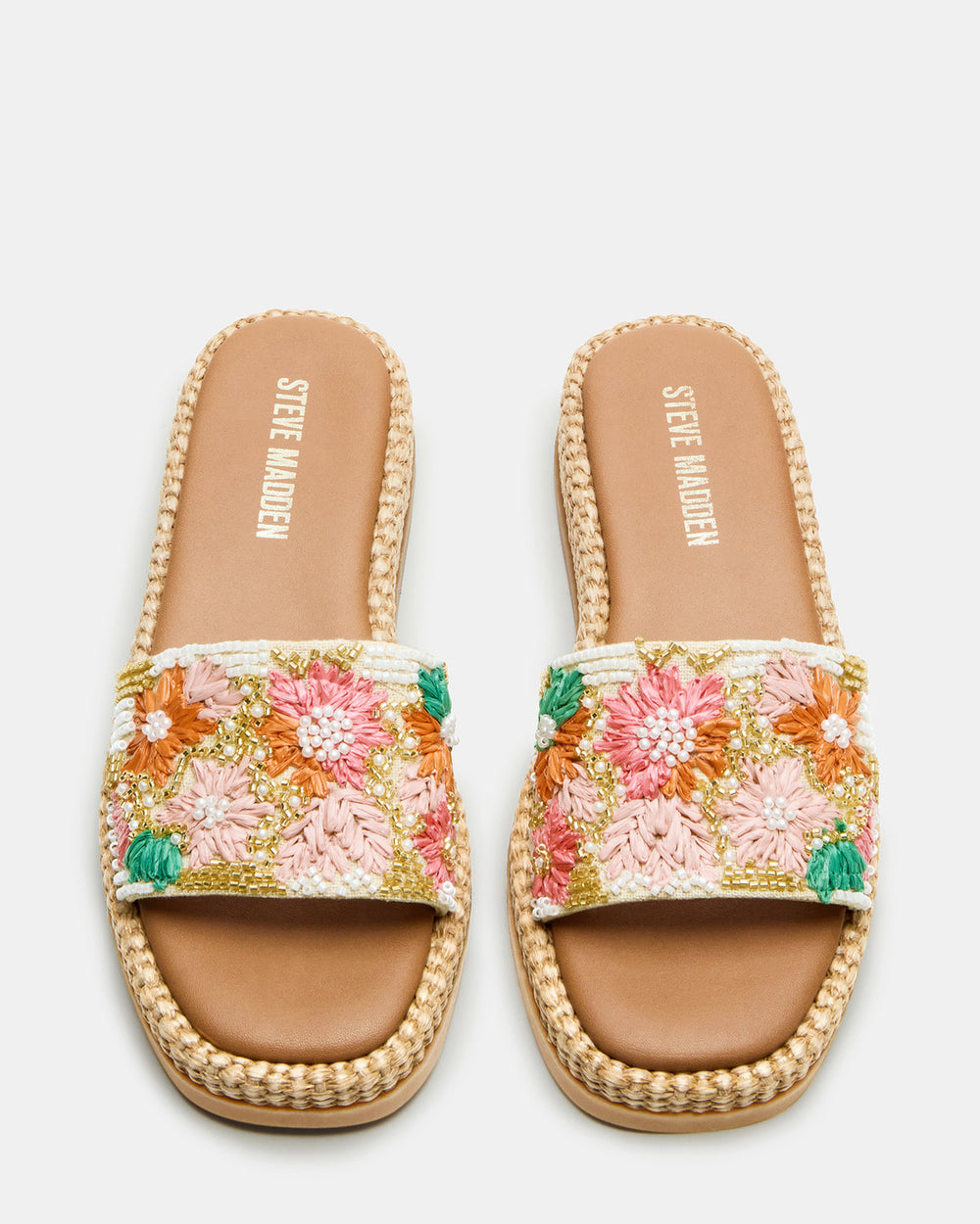 BOARDWALK Floral Multi Women's Raffia Slides | Steve Madden on Sale