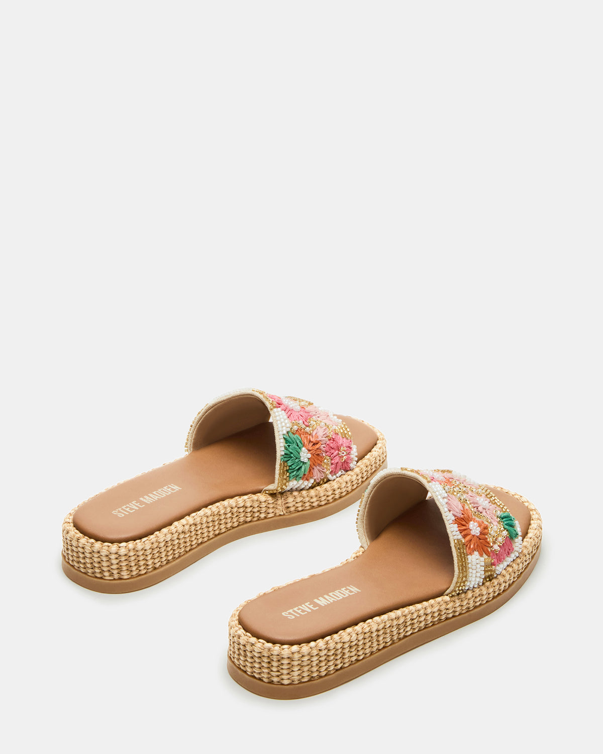 BOARDWALK Floral Multi Women's Raffia Slides | Steve Madden on Sale