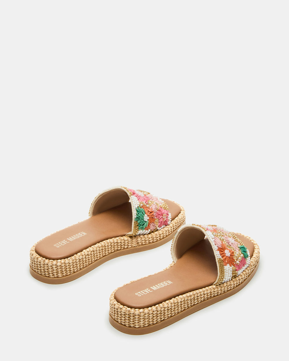 BOARDWALK Floral Multi Women's Raffia Slides | Steve Madden on Sale