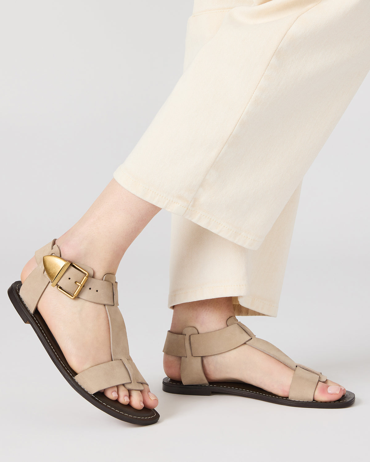BRAZINN Taupe Nubuck Strappy Flat Sandal Women's Sandal | Steve Madden discount