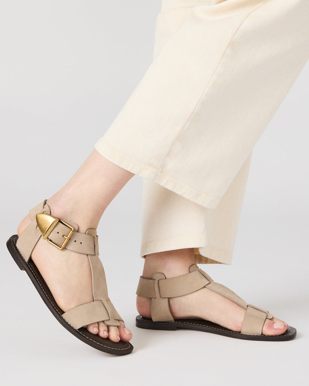 BRAZINN Taupe Nubuck Strappy Flat Sandal Women's Sandal | Steve Madden discount