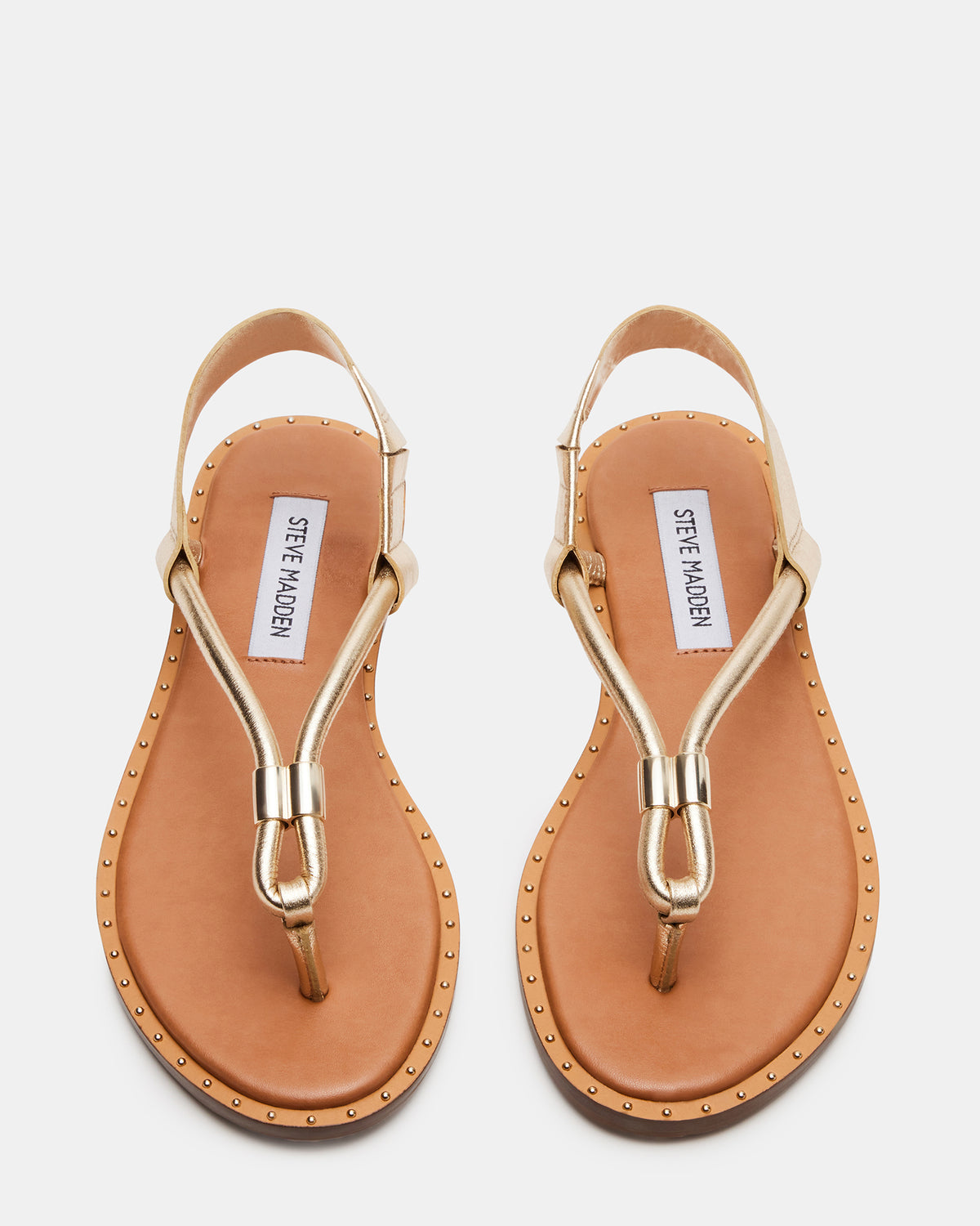 MEDUZA Gold Leather Women's Studded Thong Sandal | Steve Madden on Sale