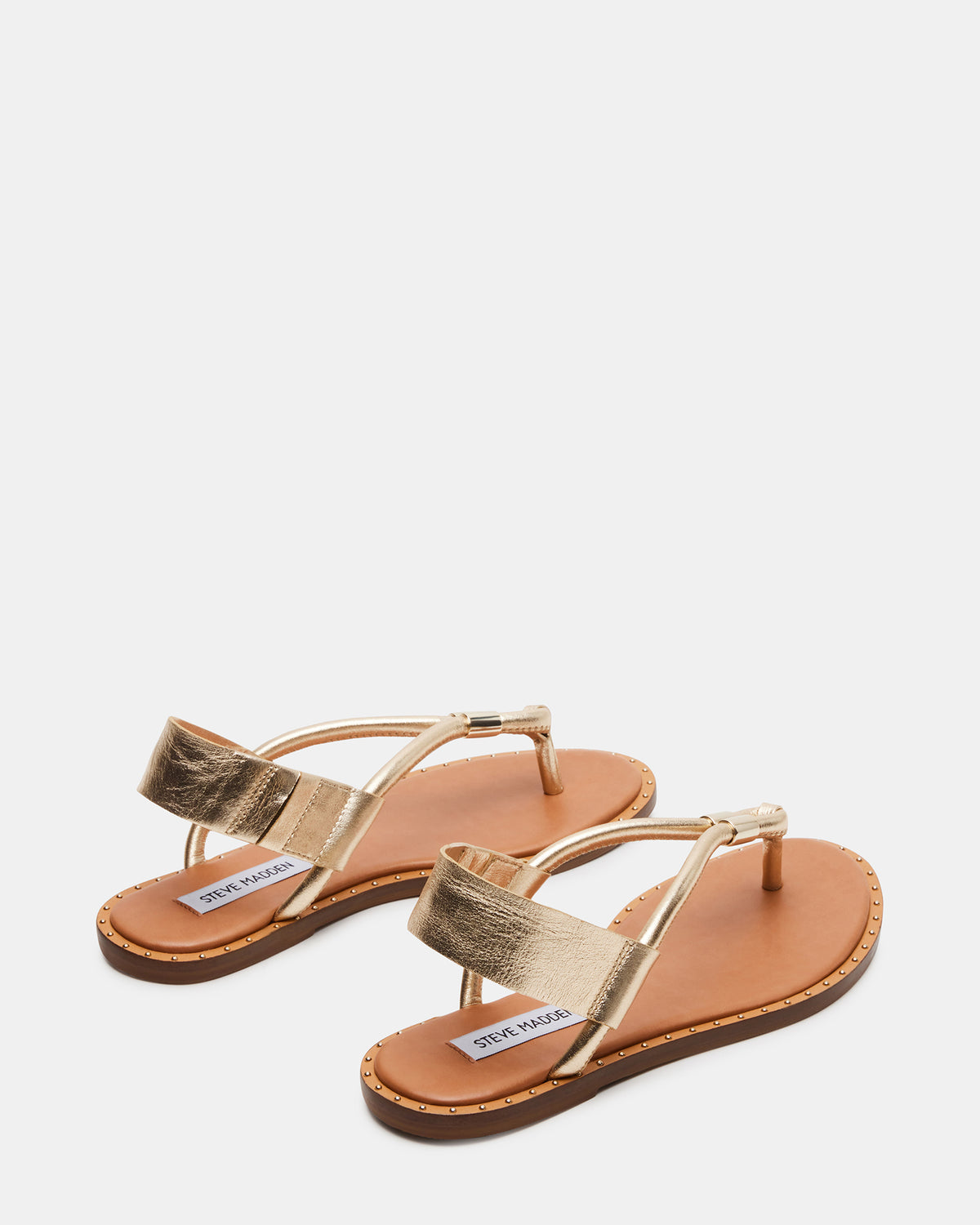 MEDUZA Gold Leather Women's Studded Thong Sandal | Steve Madden on Sale