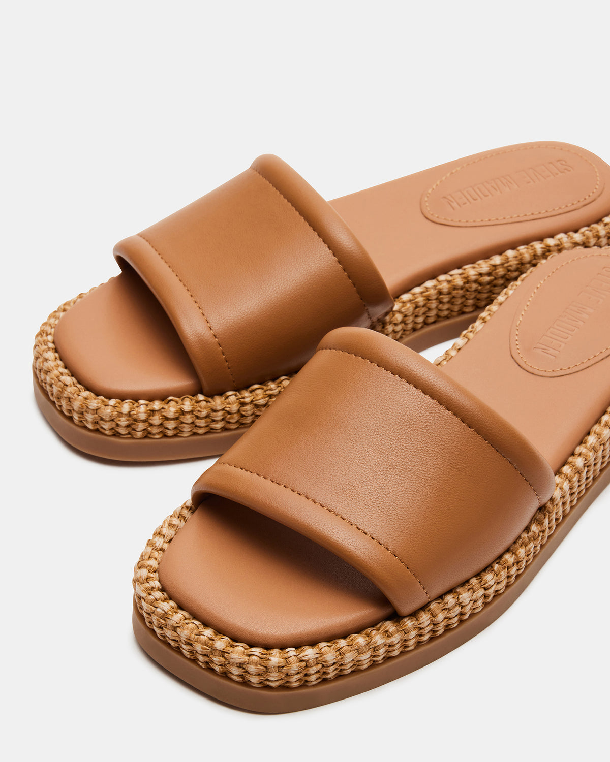 BOARDWALK Tan Leather Women's Raffia Slides | Steve Madden near me