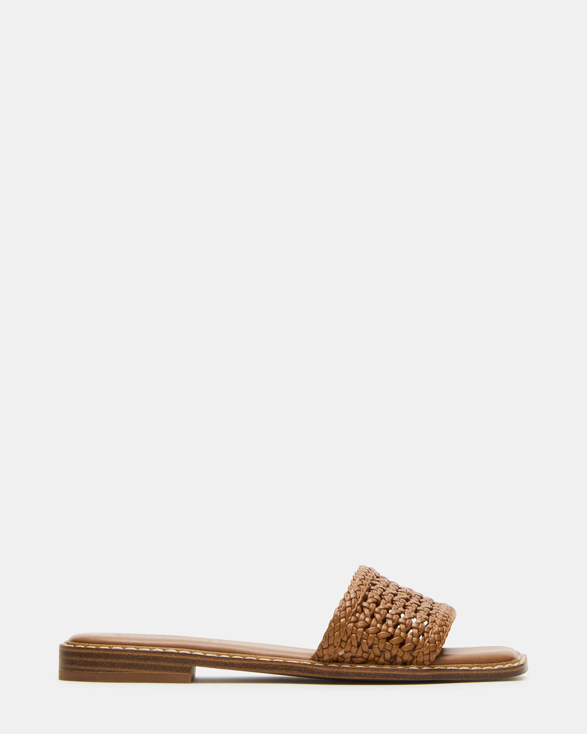 SNIDER Tan Square-Toe Slide Woven Women's Sandal | Steve Madden online