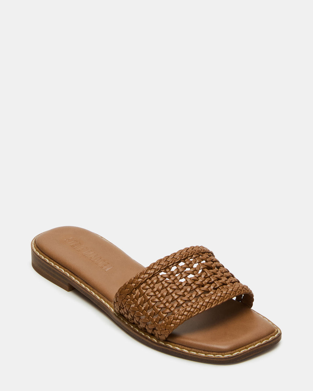 SNIDER Tan Square-Toe Slide Woven Women's Sandal | Steve Madden online