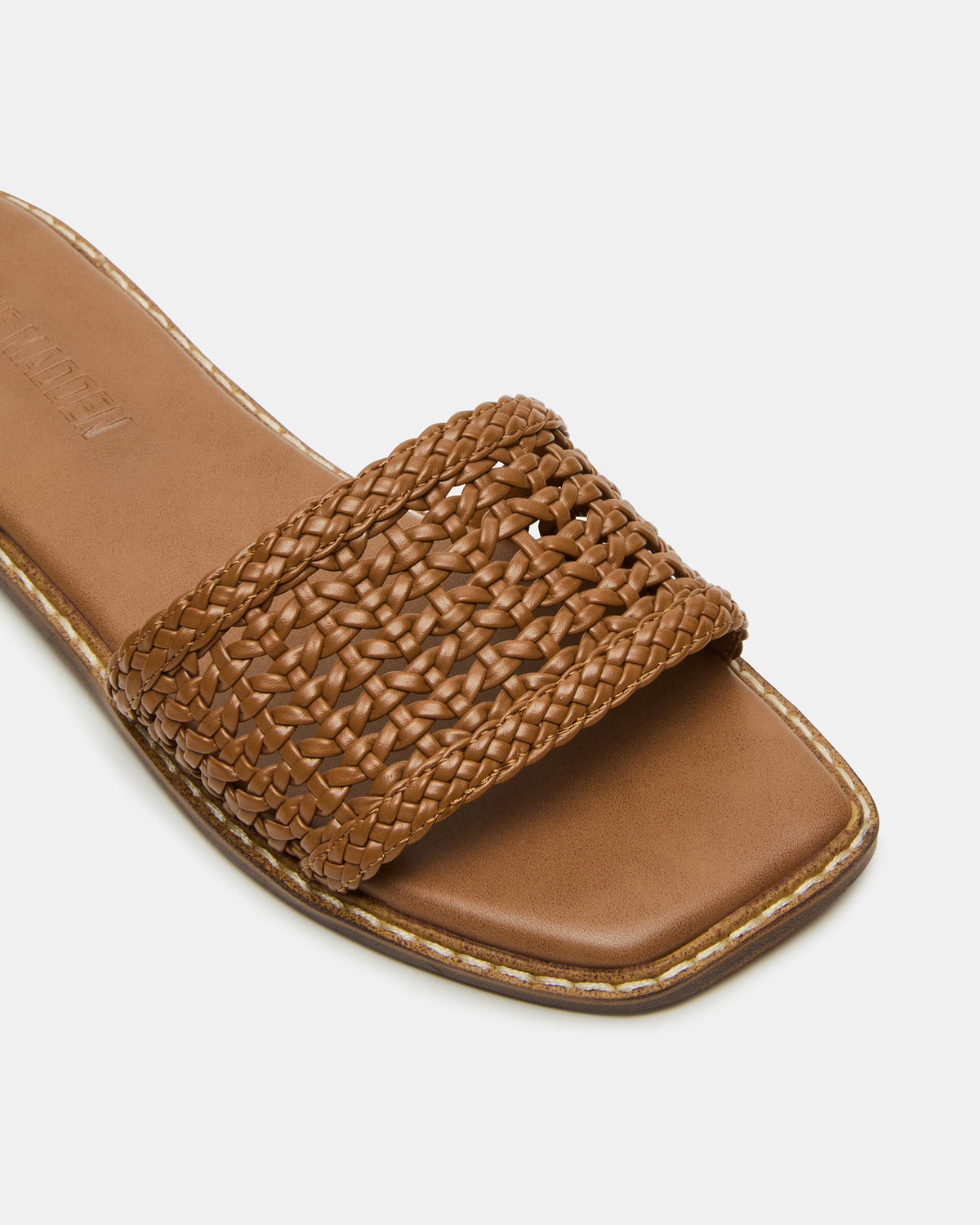 SNIDER Tan Square-Toe Slide Woven Women's Sandal | Steve Madden online