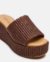 JETTY Brown Raffia Platform Wedge Women's Sandal | Steve Madden outlet