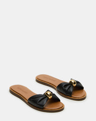 DIPSY Black Leather Slide Rounded Toe Women's Sandal | Steve Madden for Sale