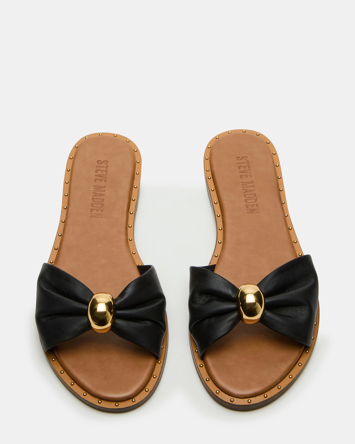 DIPSY Black Leather Slide Rounded Toe Women's Sandal | Steve Madden for Sale