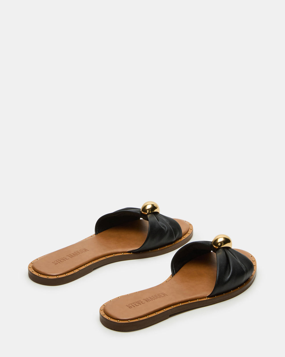 DIPSY Black Leather Slide Rounded Toe Women's Sandal | Steve Madden for Sale