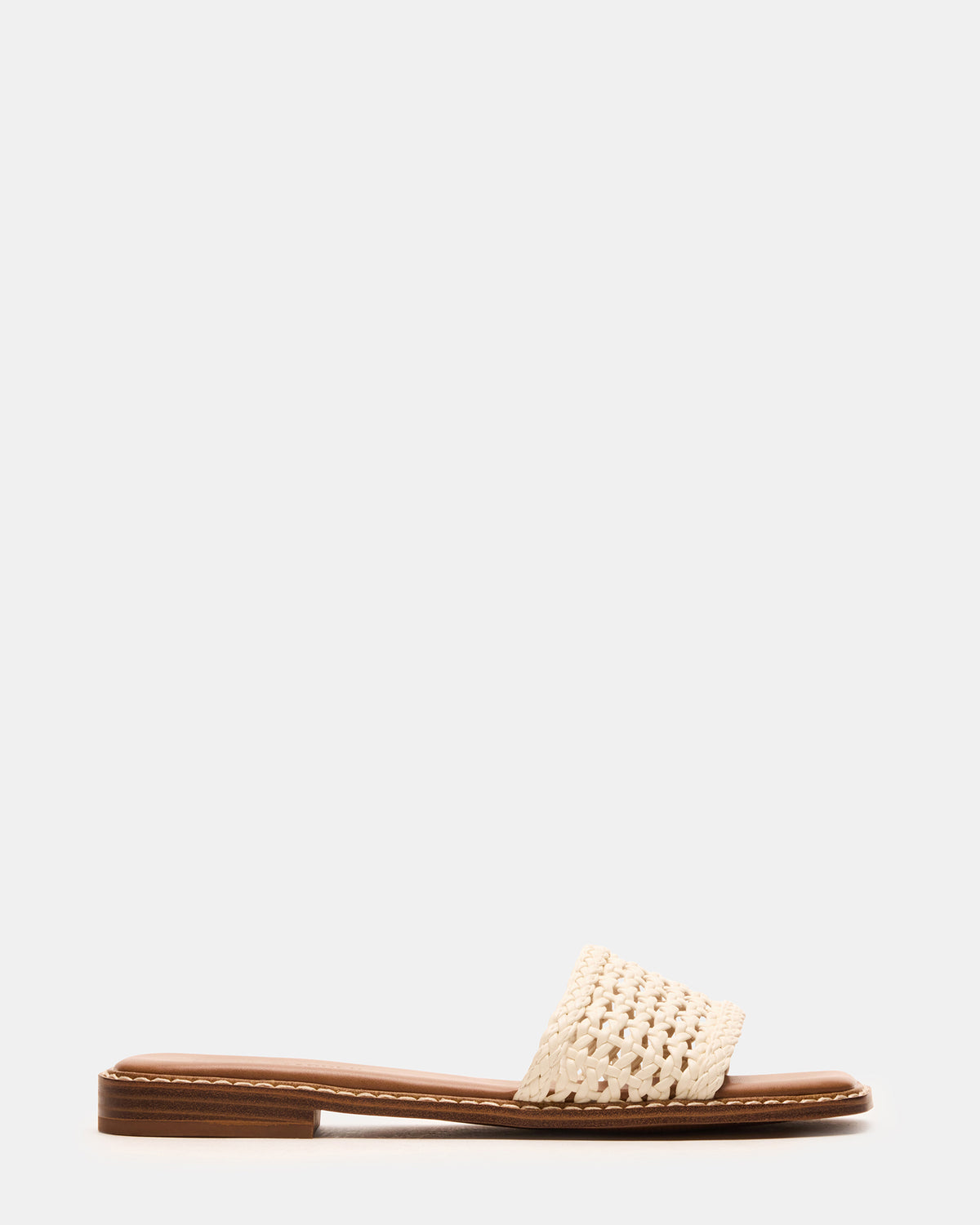 SNIDER White Square-Toe Slide Woven Women's Sandal | Steve Madden on Sale