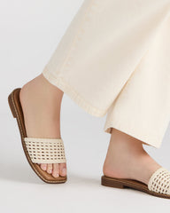 SNIDER White Square-Toe Slide Woven Women's Sandal | Steve Madden on Sale