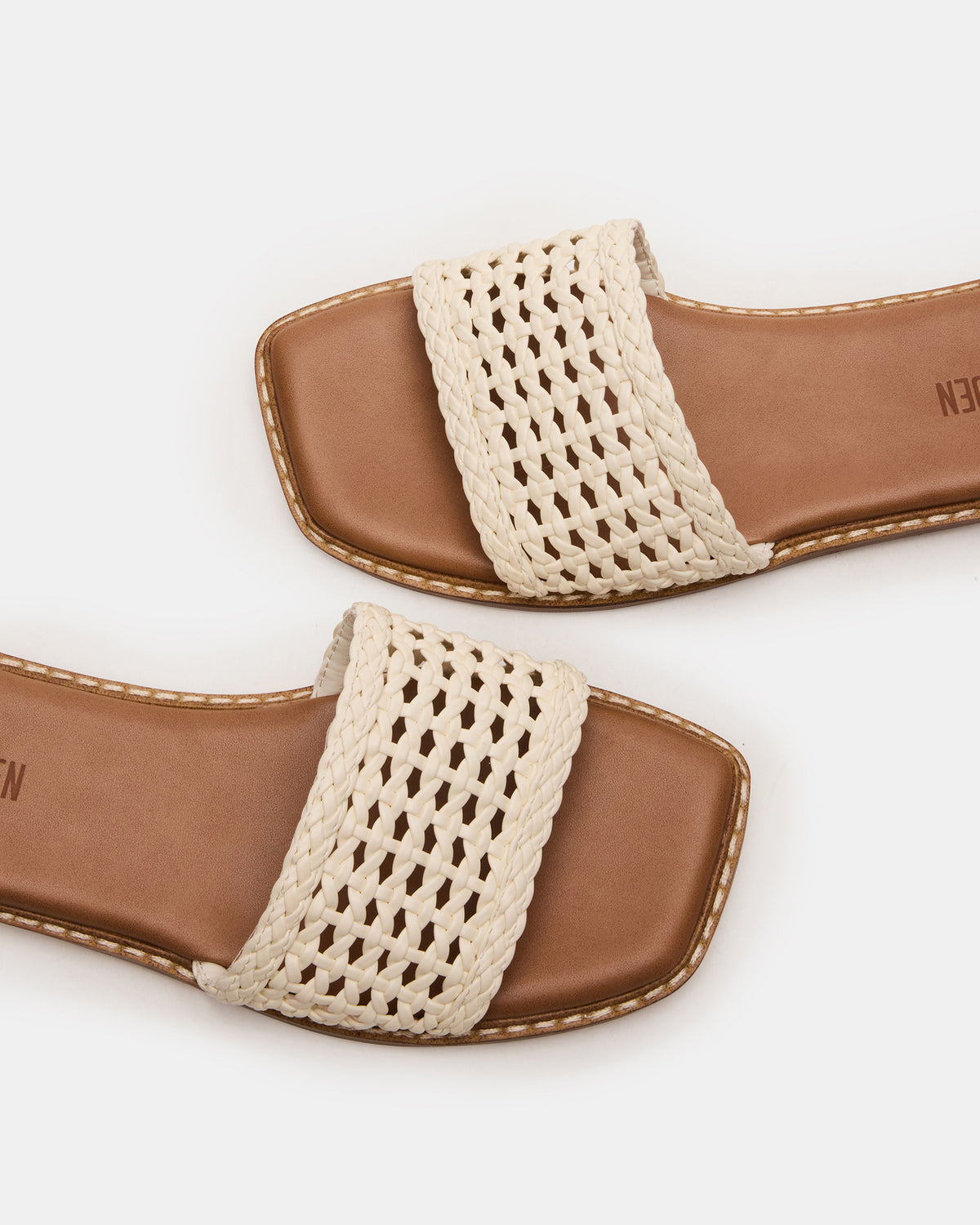 SNIDER White Square-Toe Slide Woven Women's Sandal | Steve Madden on Sale