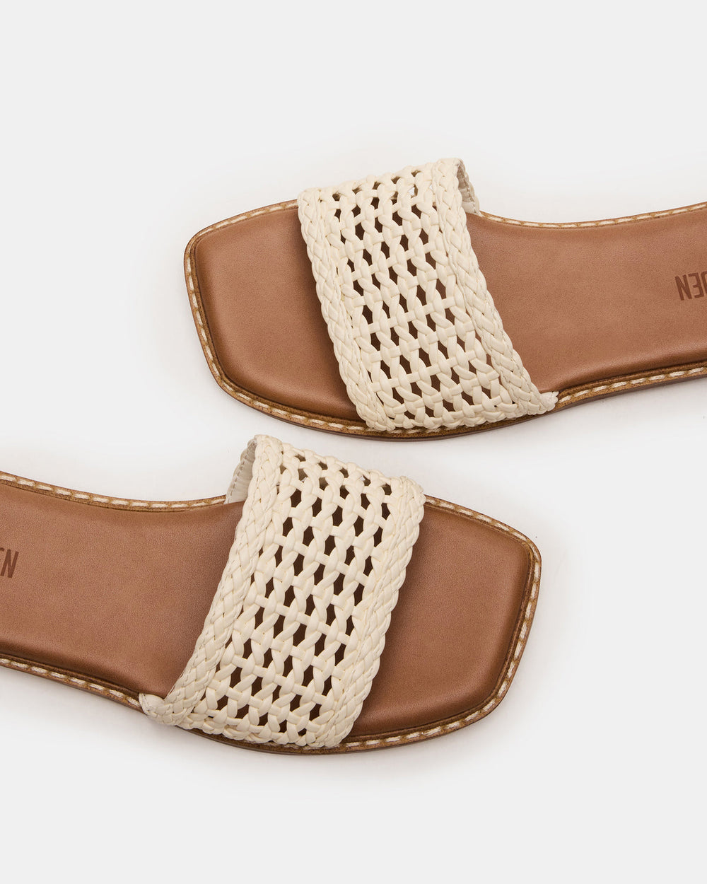 SNIDER White Square-Toe Slide Woven Women's Sandal | Steve Madden on Sale