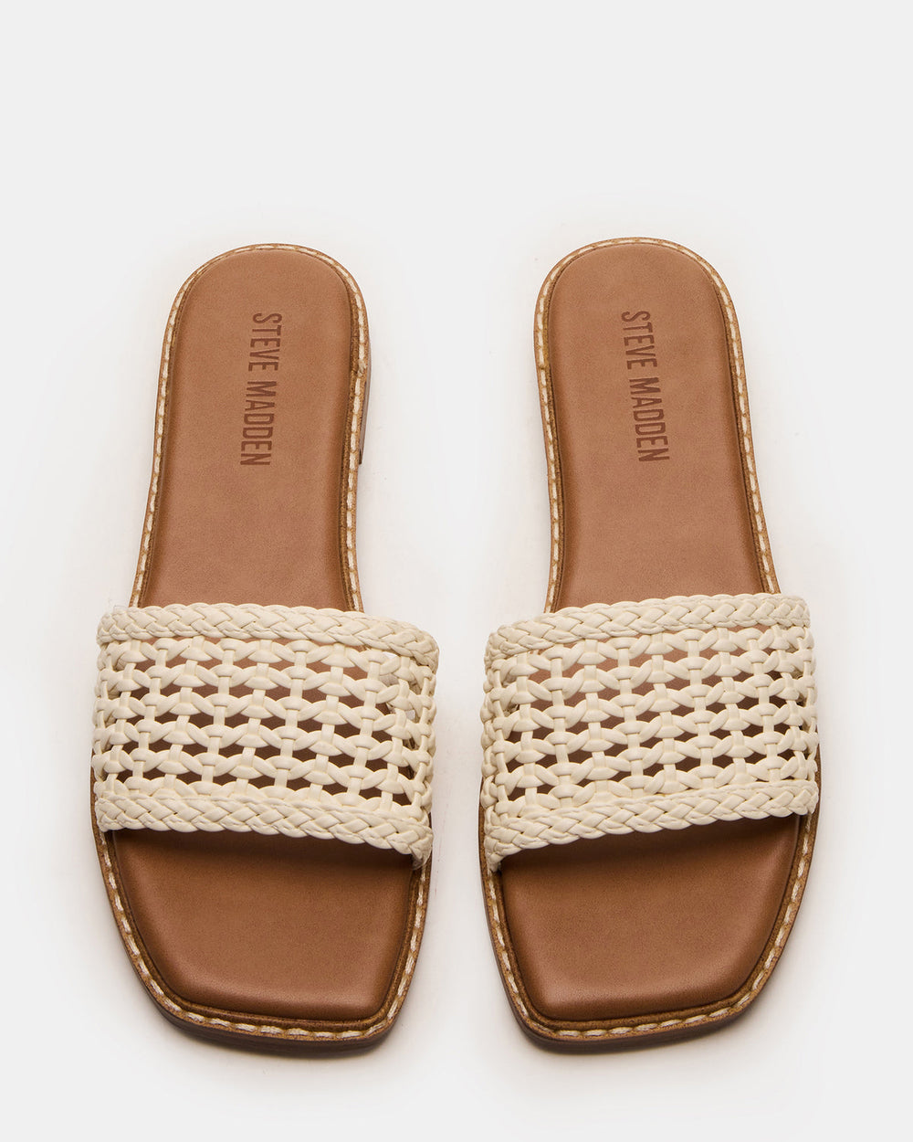 SNIDER White Square-Toe Slide Woven Women's Sandal | Steve Madden on Sale