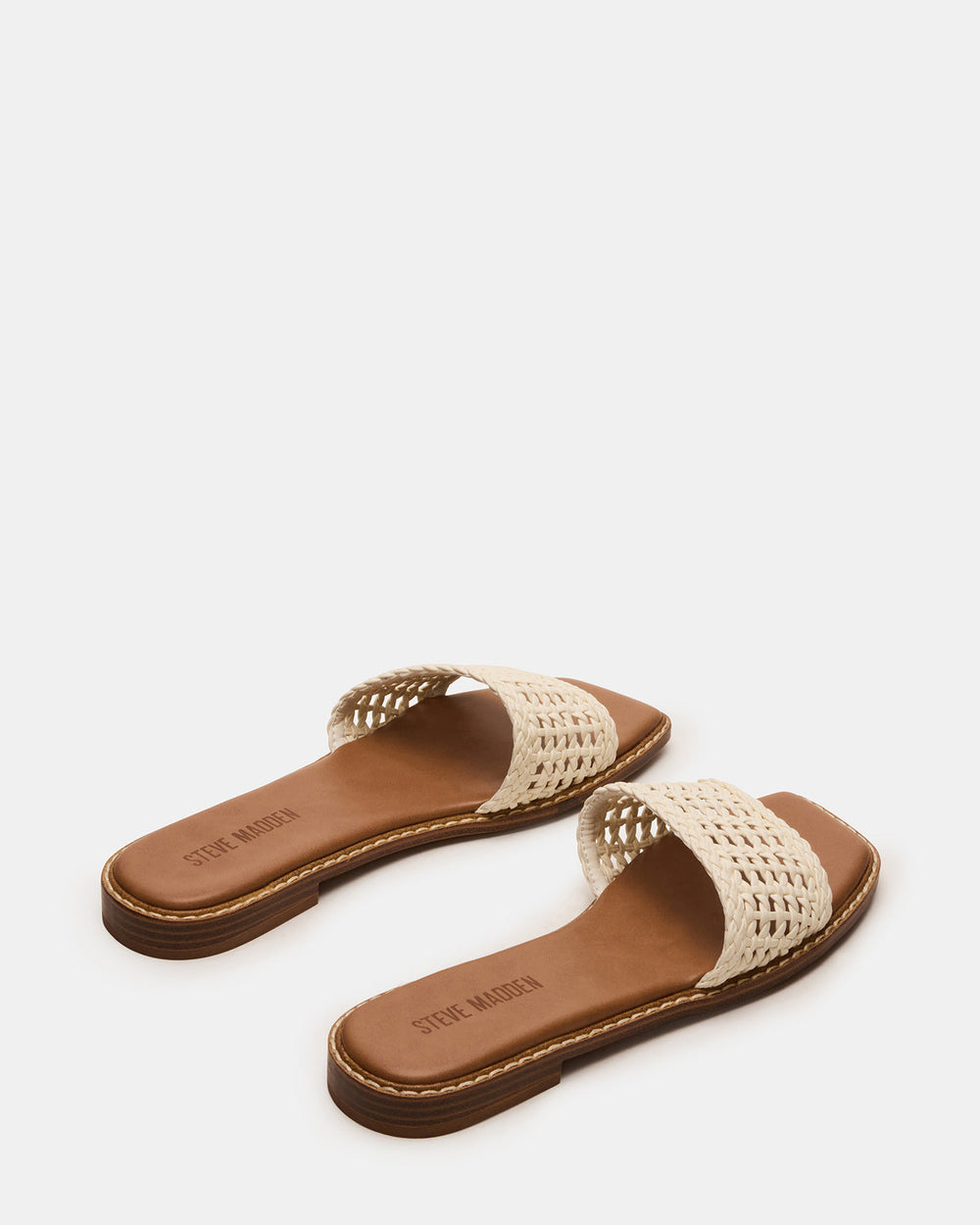 SNIDER White Square-Toe Slide Woven Women's Sandal | Steve Madden on Sale