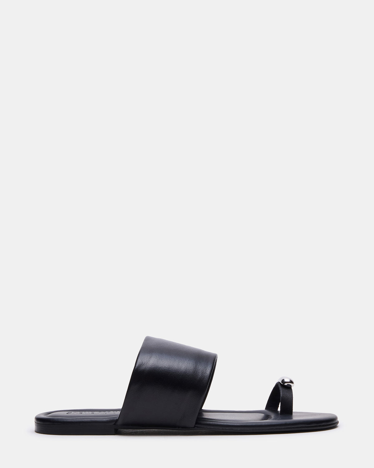 DECADENT Black Leather Rounded-Toe Slide Women's Sandal | Steve Madden on Sale