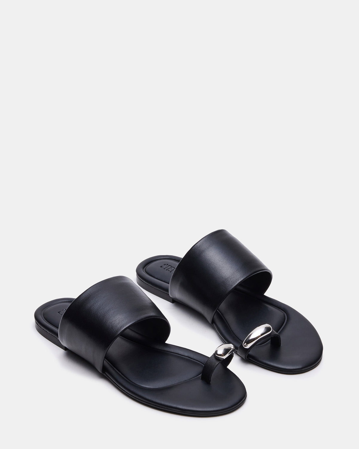 DECADENT Black Leather Rounded-Toe Slide Women's Sandal | Steve Madden on Sale