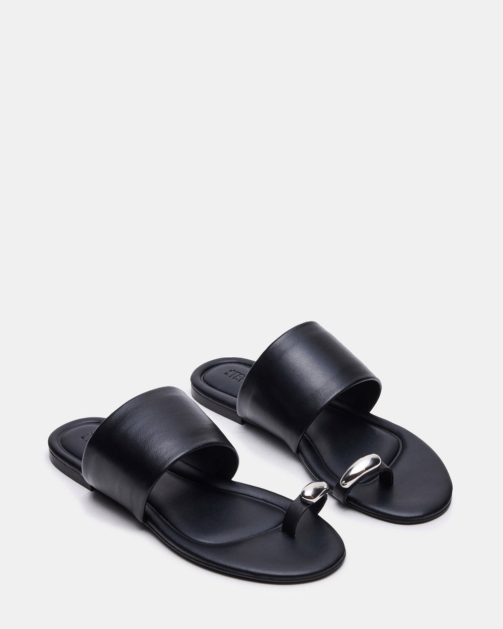 DECADENT Black Leather Rounded-Toe Slide Women's Sandal | Steve Madden on Sale