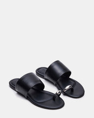 DECADENT Black Leather Rounded-Toe Slide Women's Sandal | Steve Madden on Sale