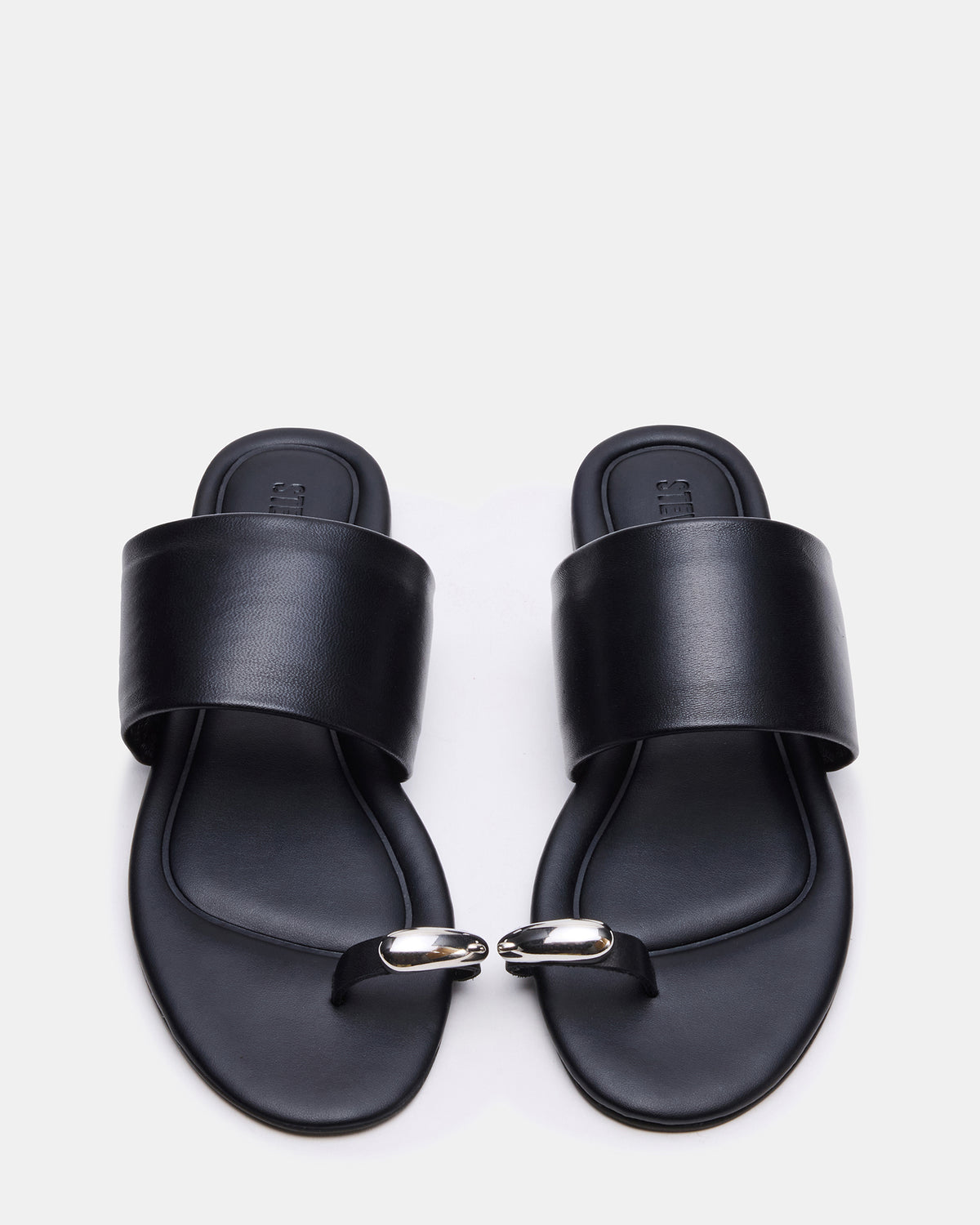 DECADENT Black Leather Rounded-Toe Slide Women's Sandal | Steve Madden on Sale