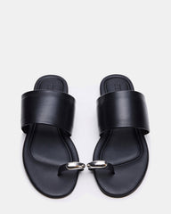 DECADENT Black Leather Rounded-Toe Slide Women's Sandal | Steve Madden on Sale