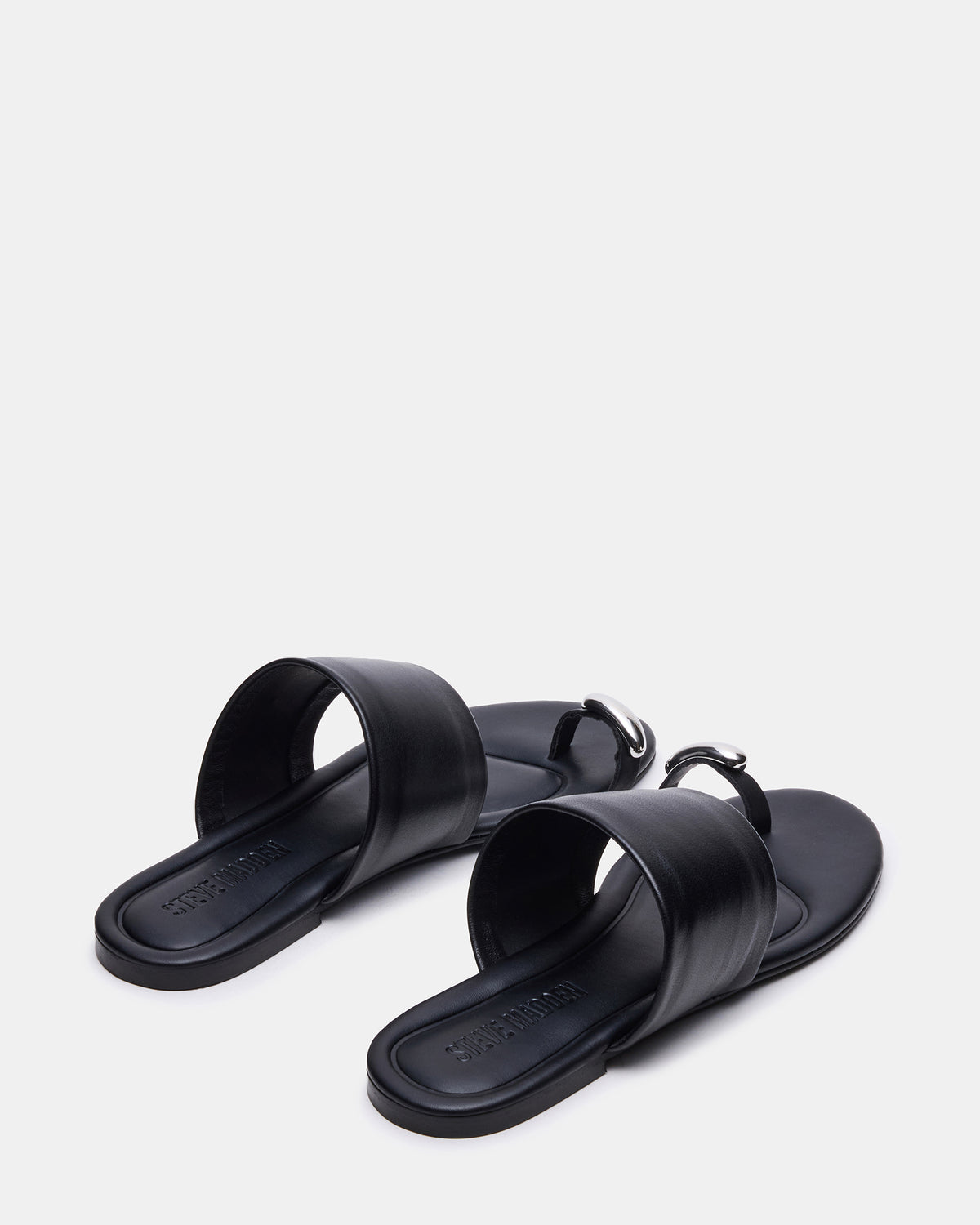 DECADENT Black Leather Rounded-Toe Slide Women's Sandal | Steve Madden on Sale