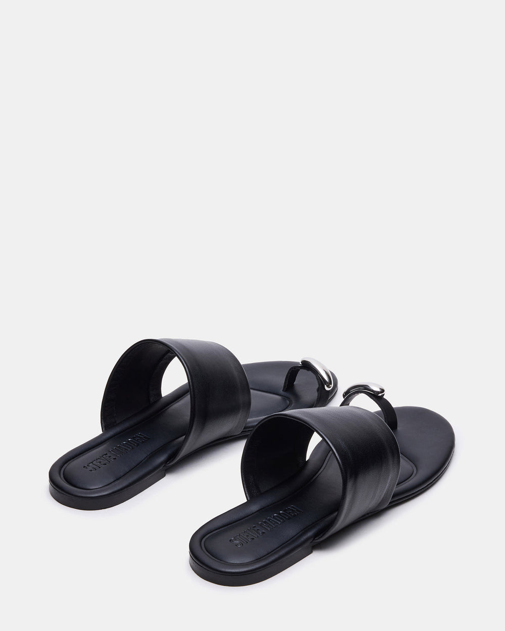 DECADENT Black Leather Rounded-Toe Slide Women's Sandal | Steve Madden on Sale