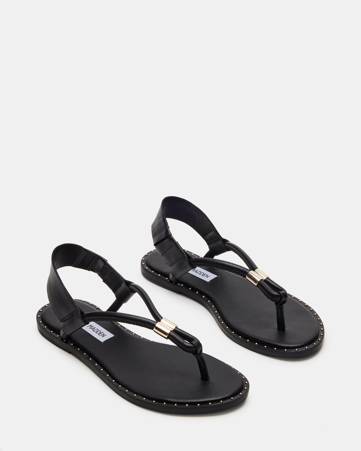 MEDUZA Black Leather Women's Studded Thong Sandal | Steve Madden discount