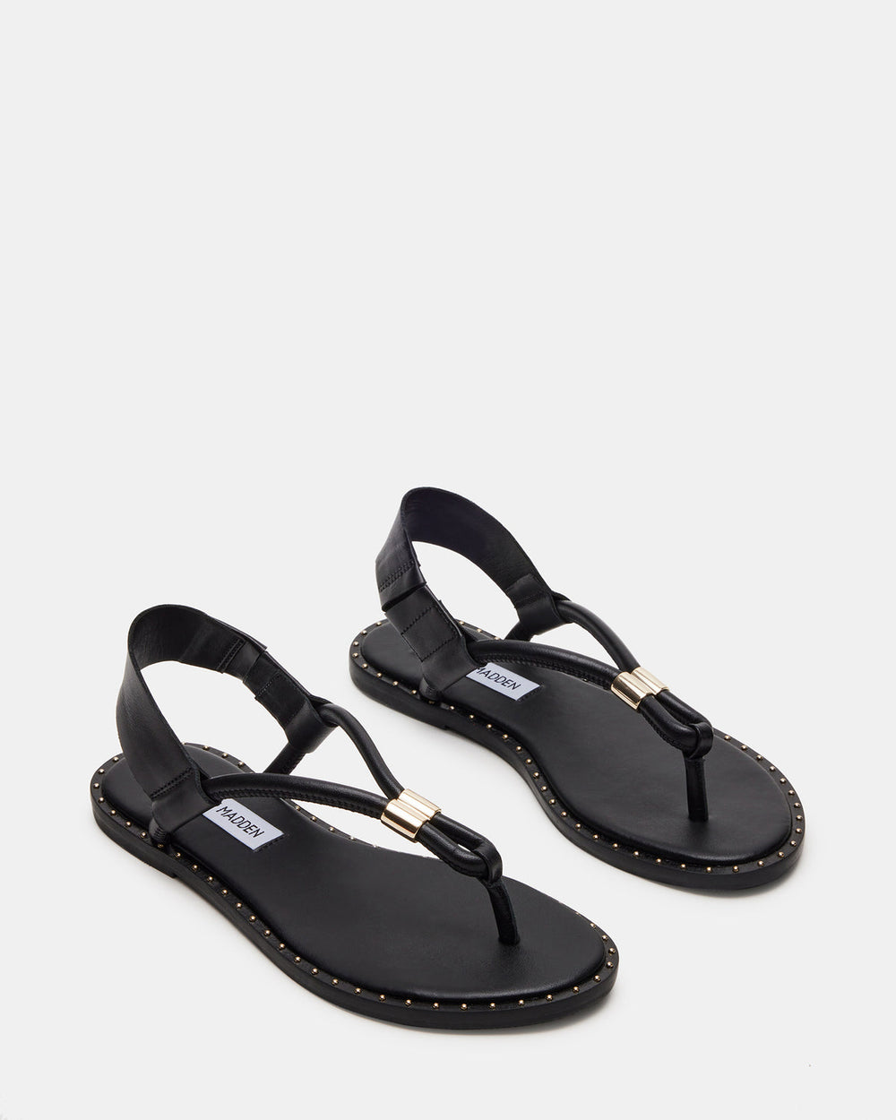 MEDUZA Black Leather Women's Studded Thong Sandal | Steve Madden discount