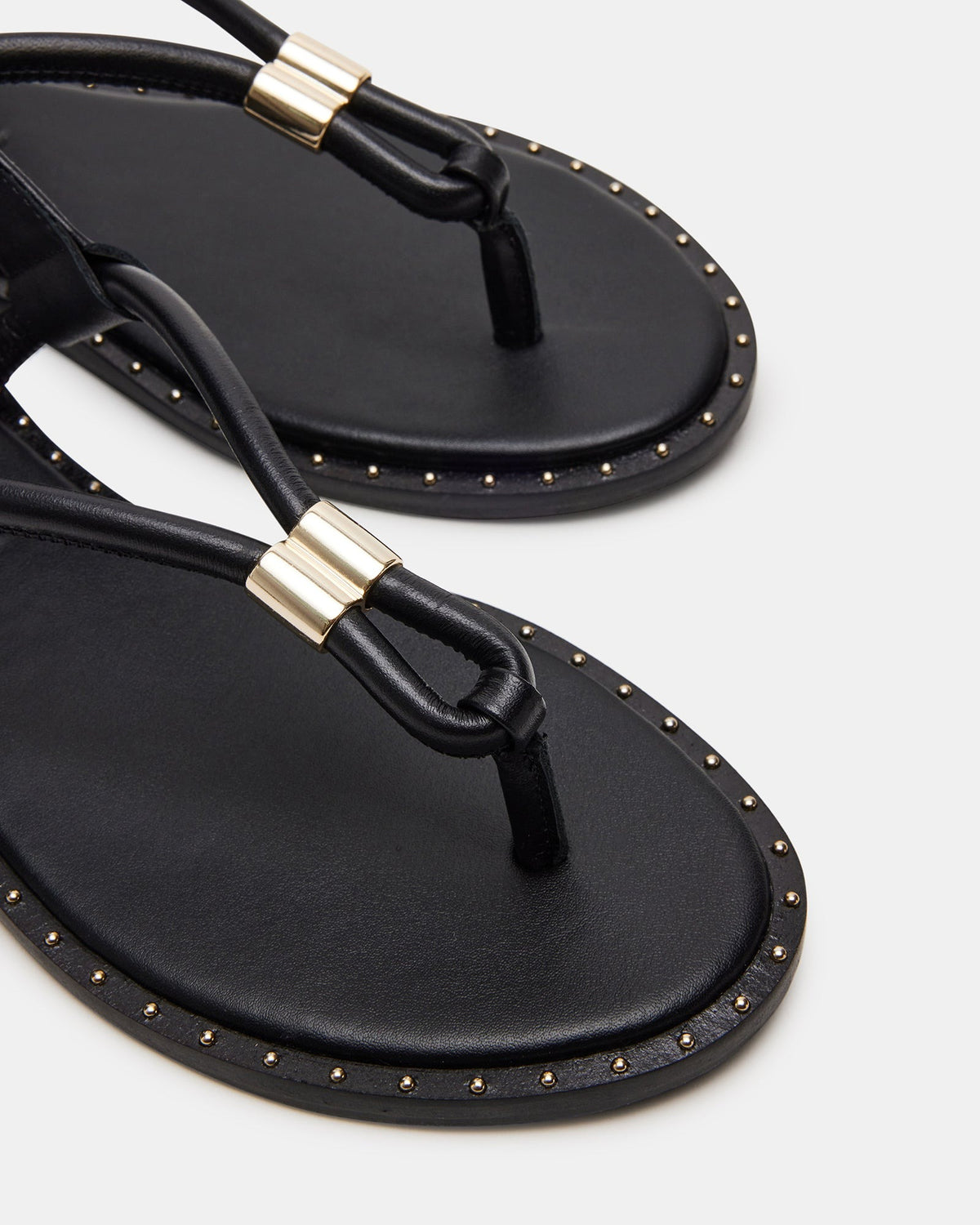 MEDUZA Black Leather Women's Studded Thong Sandal | Steve Madden discount