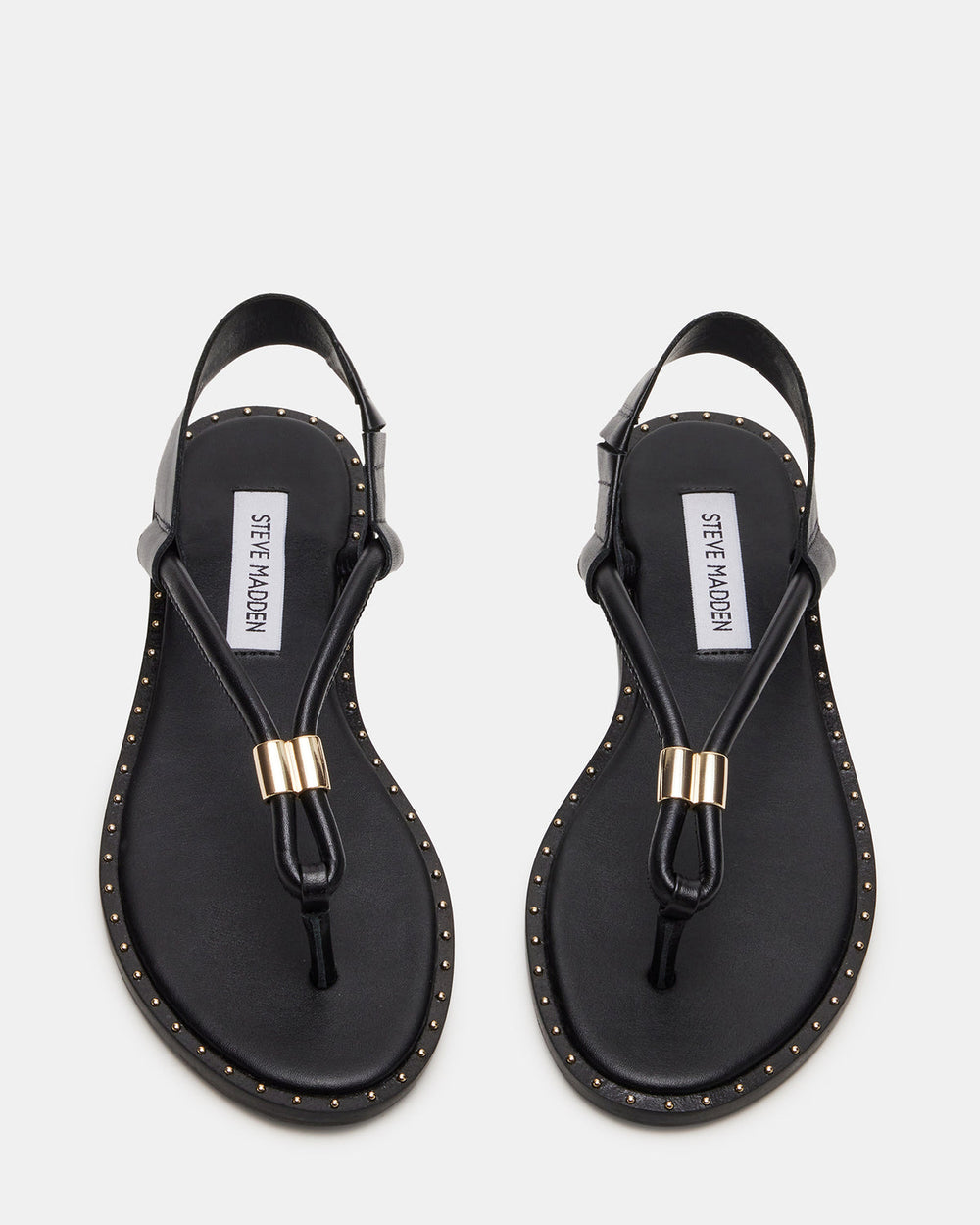 MEDUZA Black Leather Women's Studded Thong Sandal | Steve Madden discount