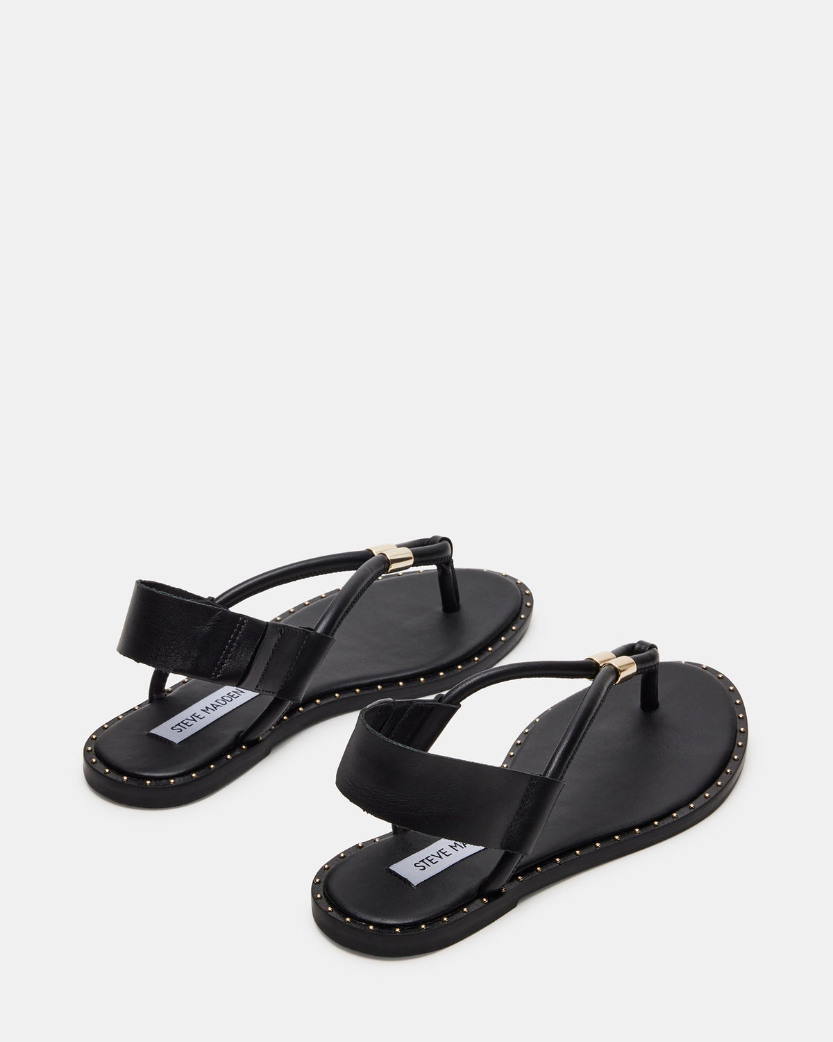MEDUZA Black Leather Women's Studded Thong Sandal | Steve Madden discount