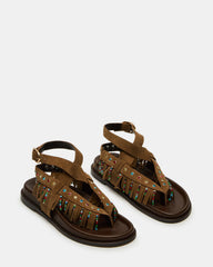 WENDELL Chestnut Suede Beaded Flatform Footbed Strappy Fringe Women's Sandal | Steve Madden US
