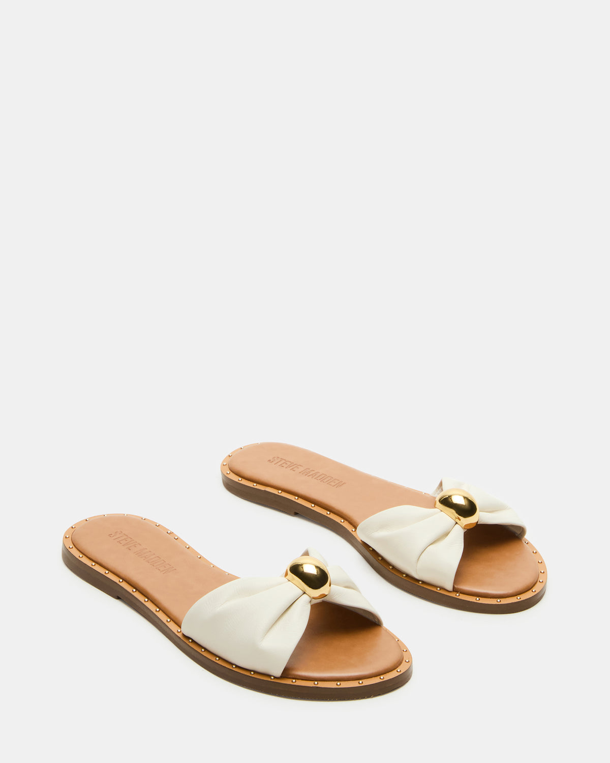 DIPSY White Leather Slide Rounded Toe Women's Sandal | Steve Madden outlet