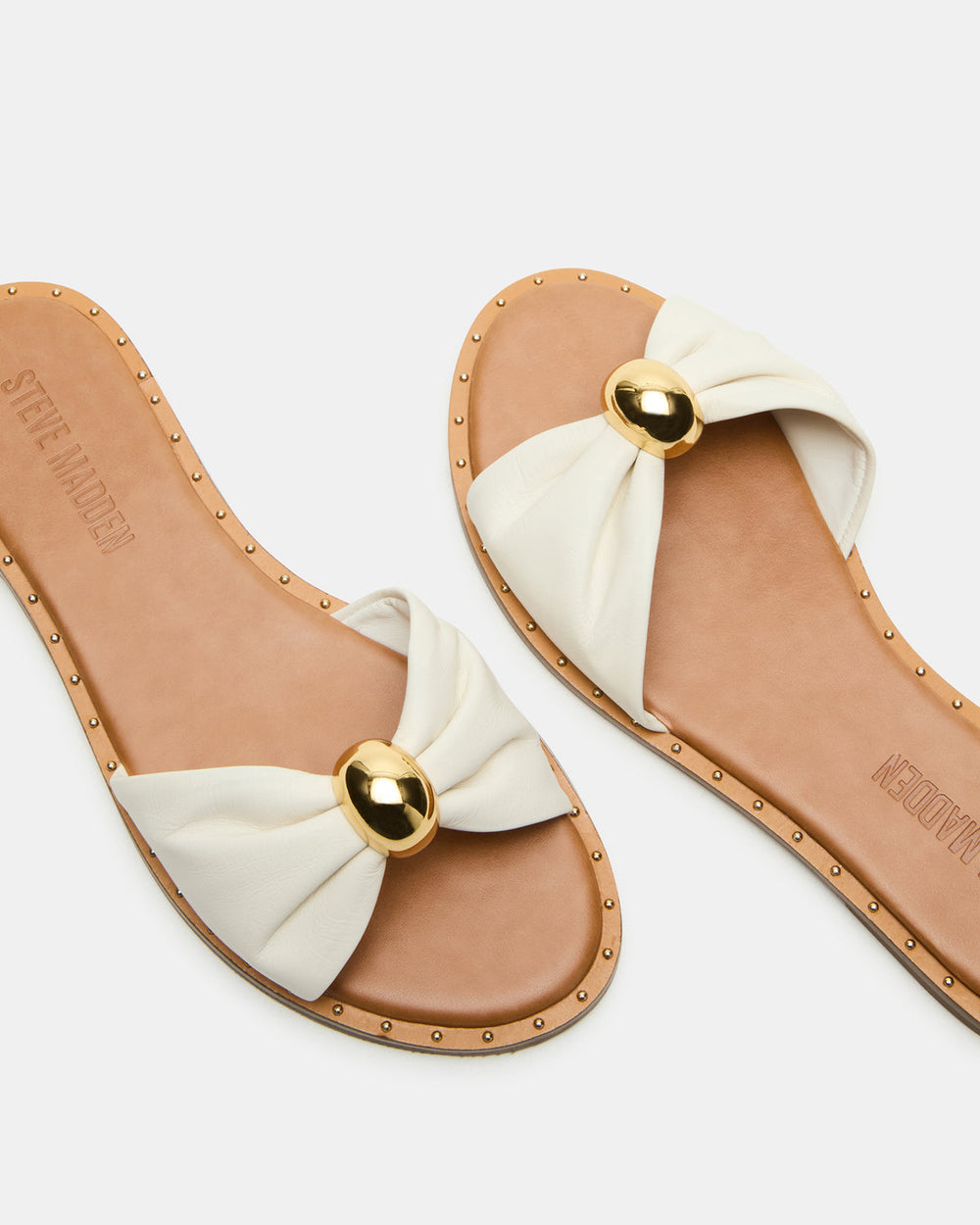 DIPSY White Leather Slide Rounded Toe Women's Sandal | Steve Madden outlet