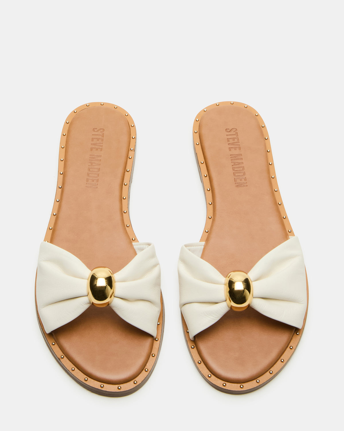 DIPSY White Leather Slide Rounded Toe Women's Sandal | Steve Madden outlet