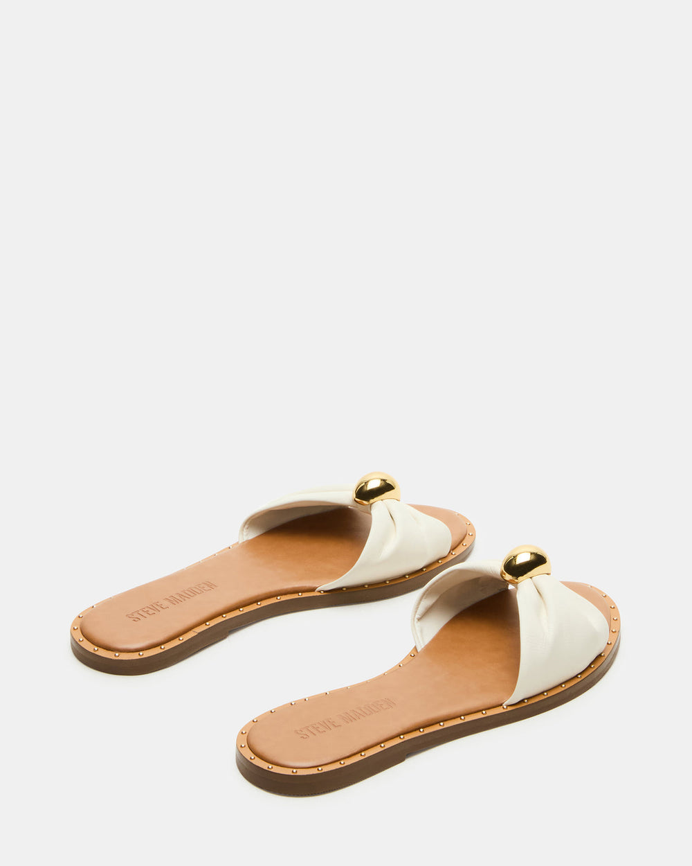 DIPSY White Leather Slide Rounded Toe Women's Sandal | Steve Madden outlet