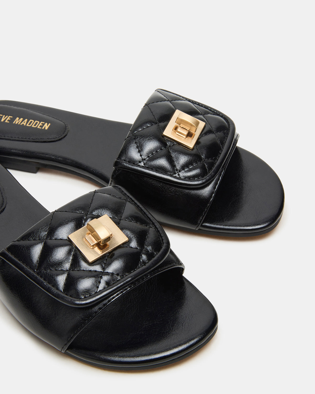 MORELAND Black Quilted Slide Women's Sandal | Steve Madden for Sale