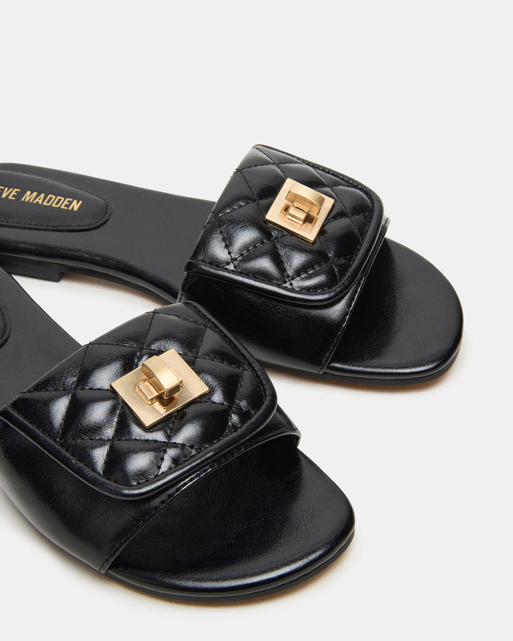 MORELAND Black Quilted Slide Women's Sandal | Steve Madden for Sale
