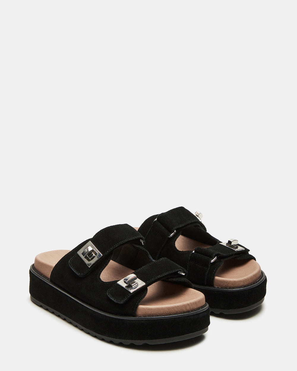 BIGSCHMONA Black/Black Suede Women's Platform Slide Sandal | Steve Madden outlet