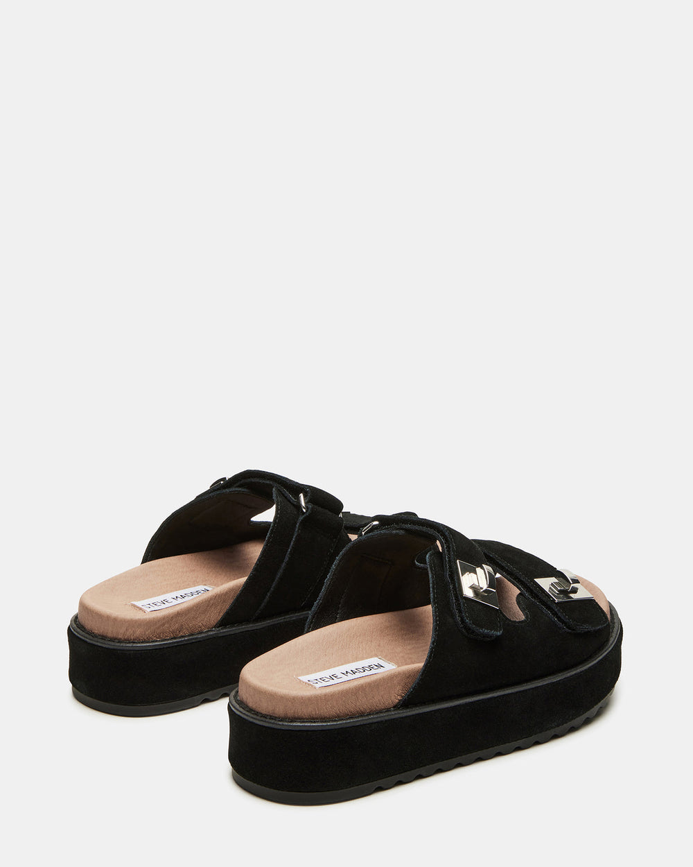 BIGSCHMONA Black/Black Suede Women's Platform Slide Sandal | Steve Madden outlet