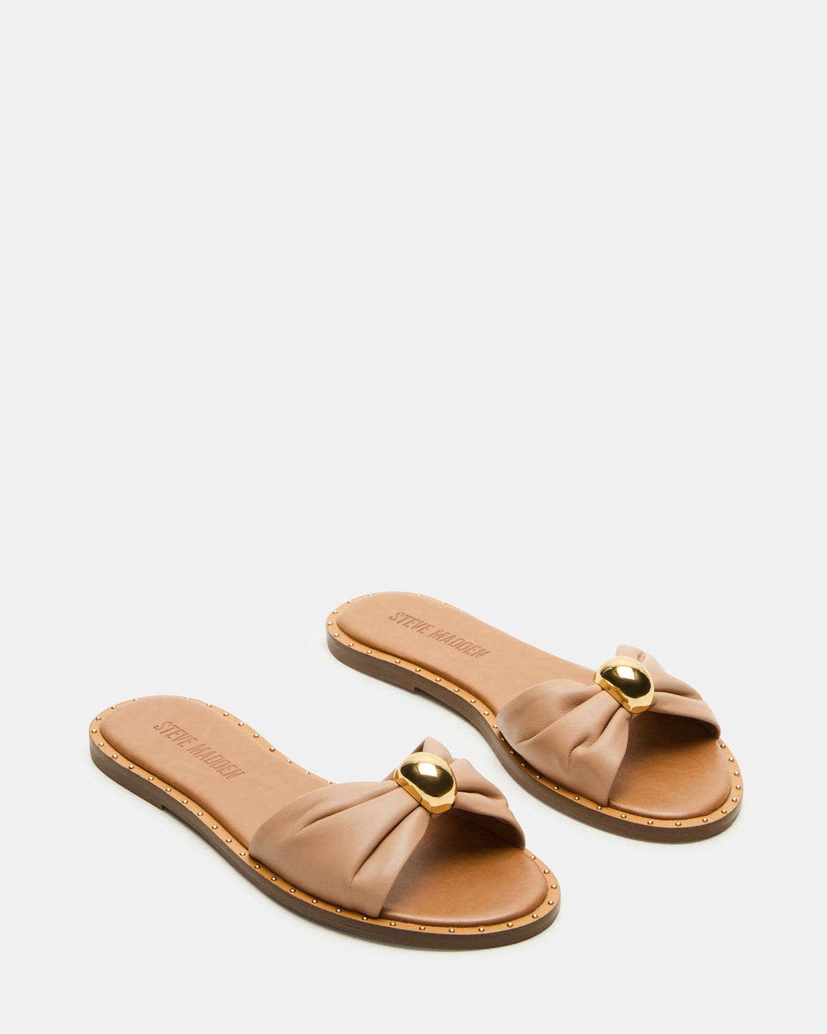 DIPSY Tan Leather Slide Rounded Toe Women's Sandal | Steve Madden Sale