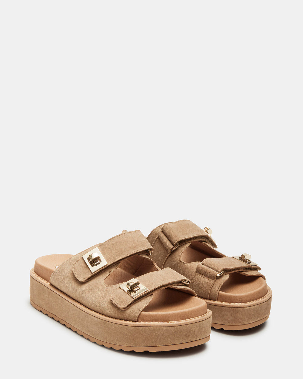 BIGSCHMONA Taupe Suede Women's Platform Slide Sandal | Steve Madden discount