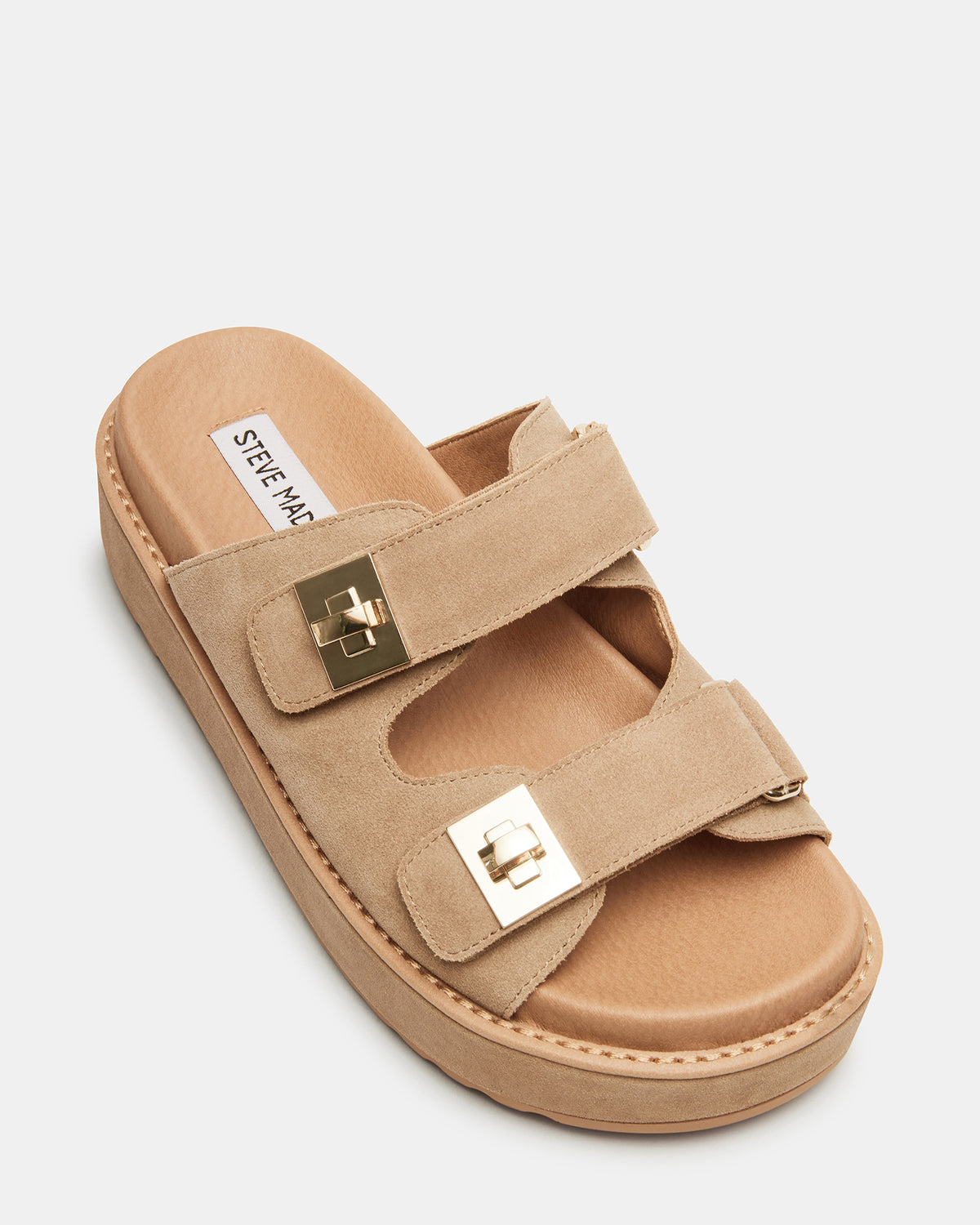 BIGSCHMONA Taupe Suede Women's Platform Slide Sandal | Steve Madden discount