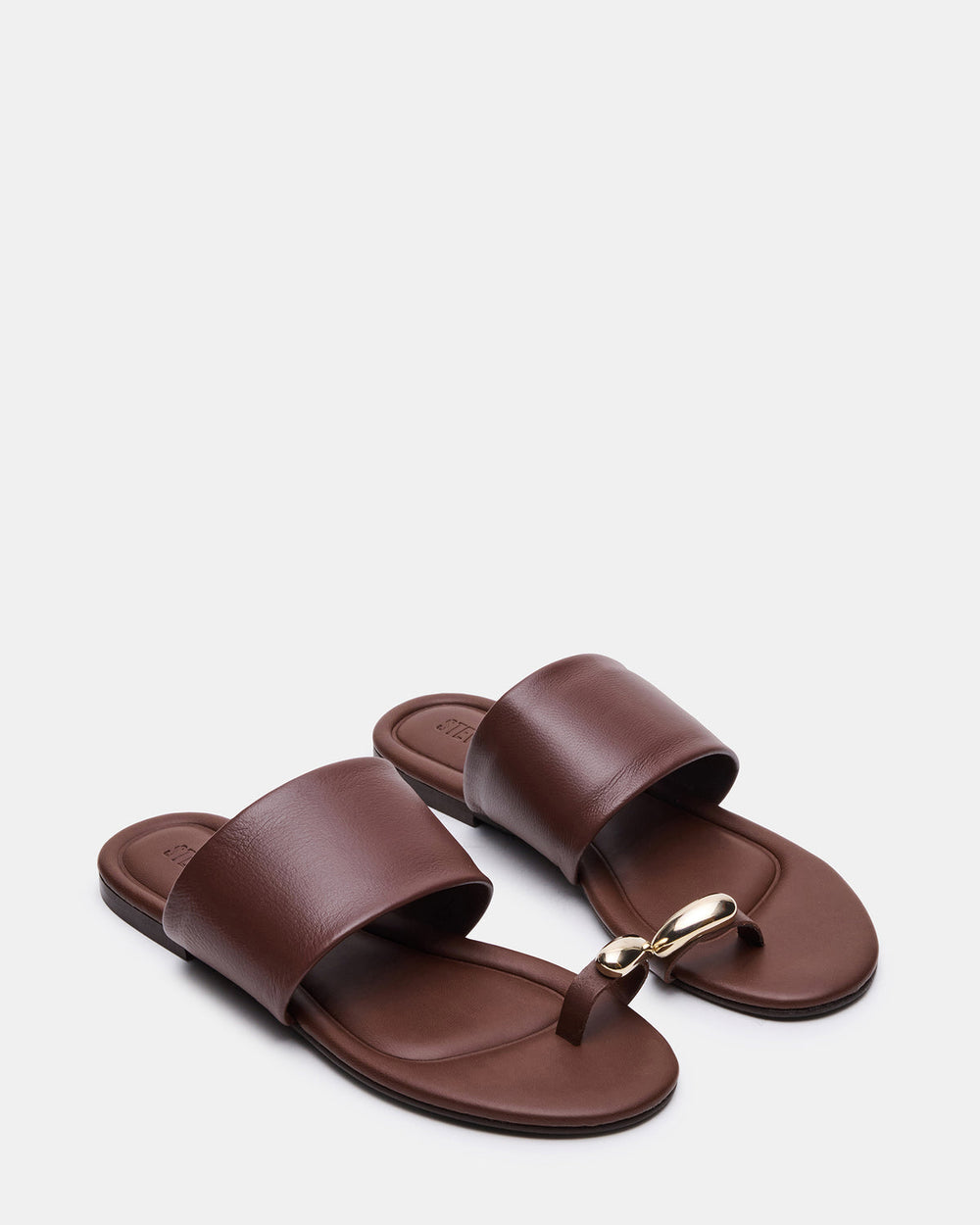 DECADENT Brown Leather Rounded-Toe Slide Women's Sandal | Steve Madden discount