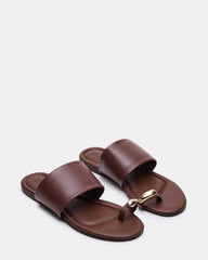 DECADENT Brown Leather Rounded-Toe Slide Women's Sandal | Steve Madden discount