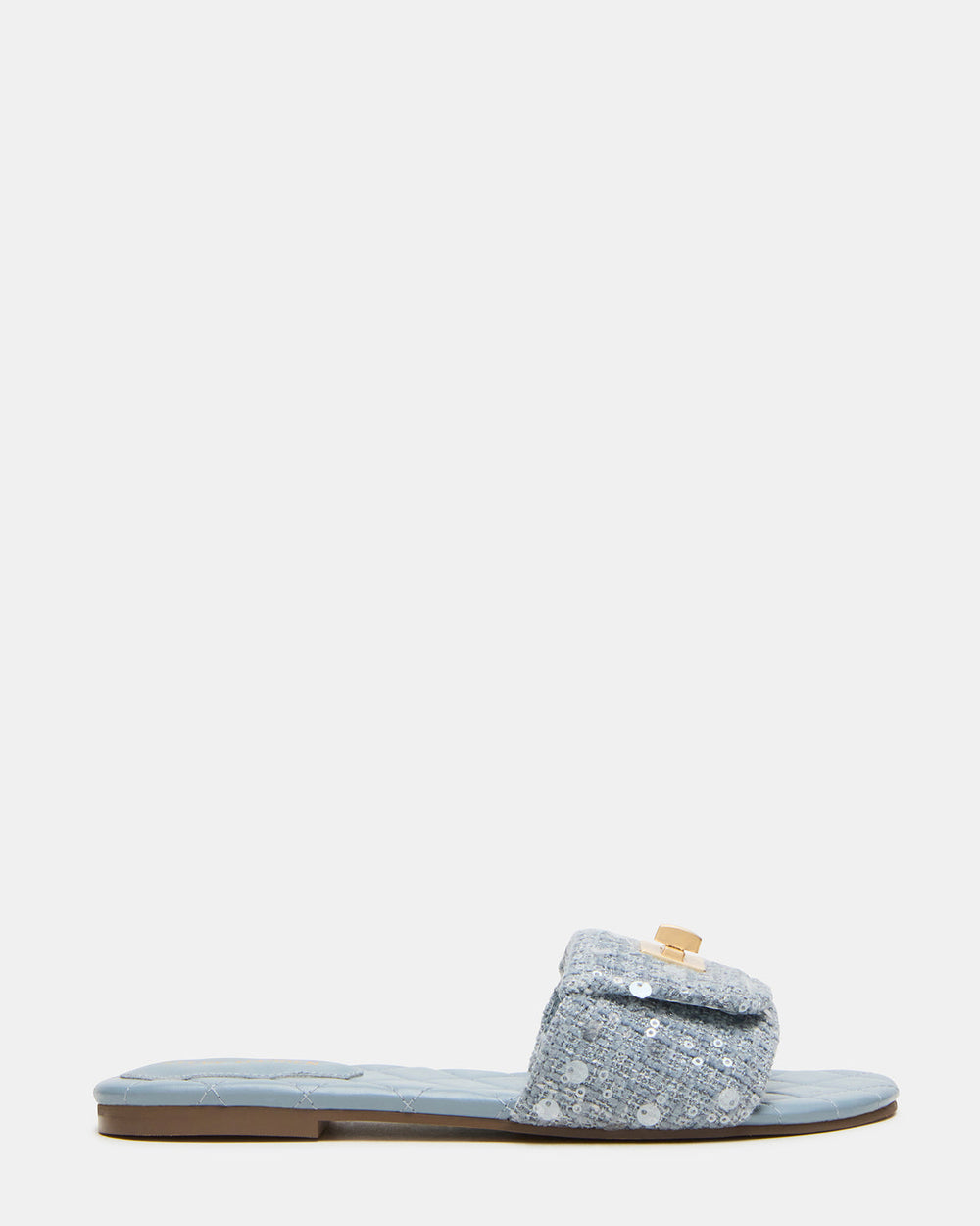 MORELAND Sequin Blue Quilted Slide Women's Sandal | Steve Madden outlet