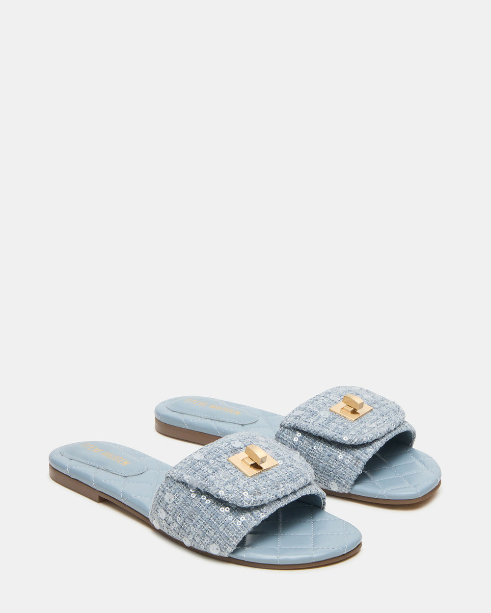 MORELAND Sequin Blue Quilted Slide Women's Sandal | Steve Madden outlet
